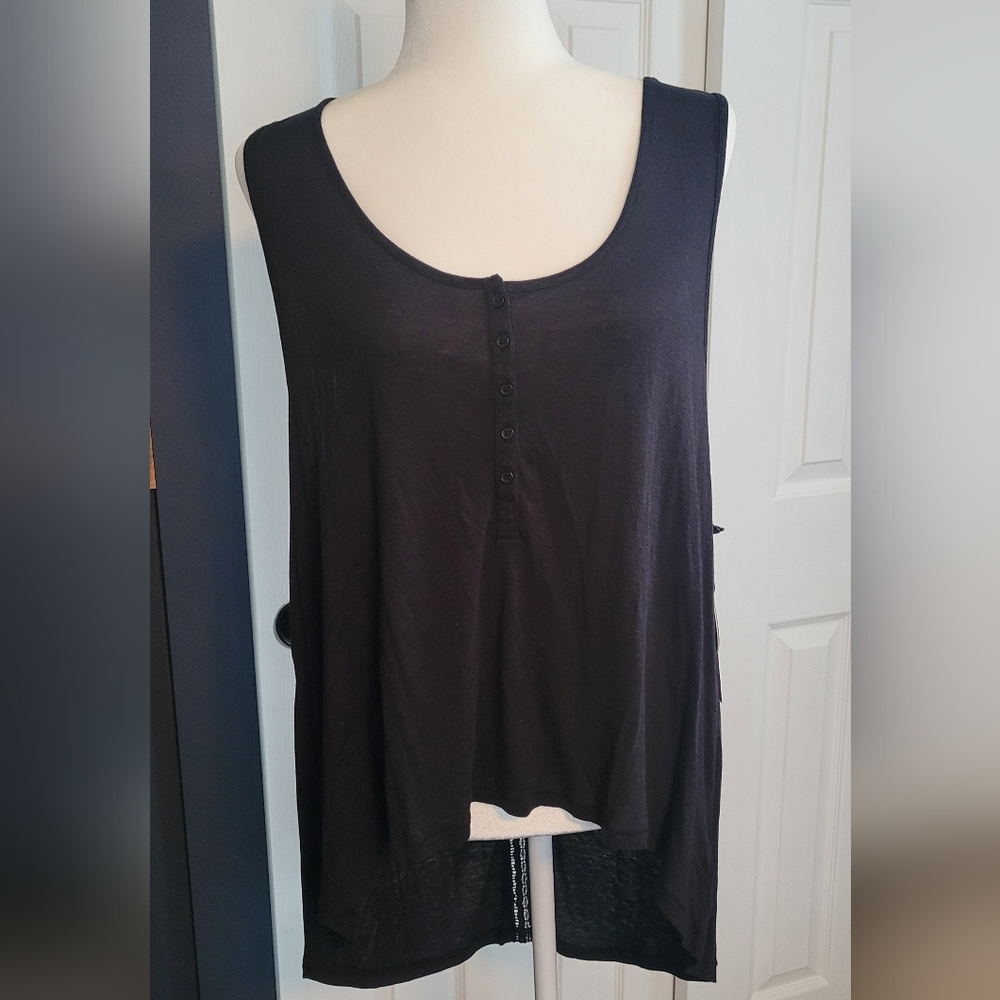 Amuse Society Black Oversized Tank Top, Button Front, Crochet Back, Women Medium